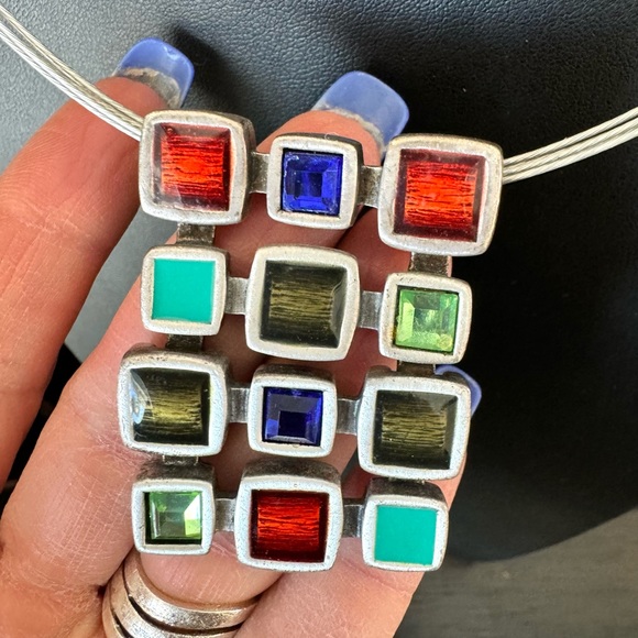 Colorful Squares Geometric Multi Strand Necklace - Picture 6 of 8